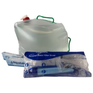 Waterzuiverpakket, Aquatabs 100st, jerrycan en waterfilter.